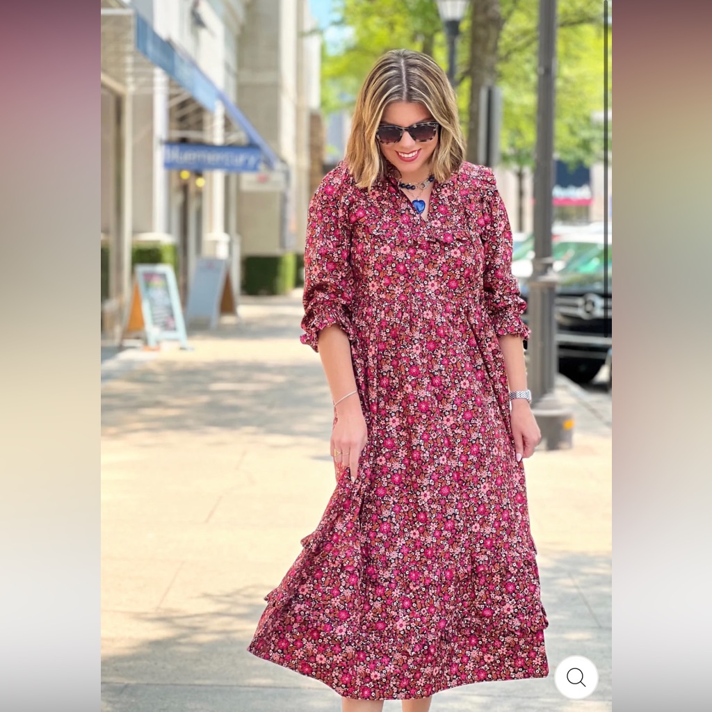 Floral Midi Dress In Red